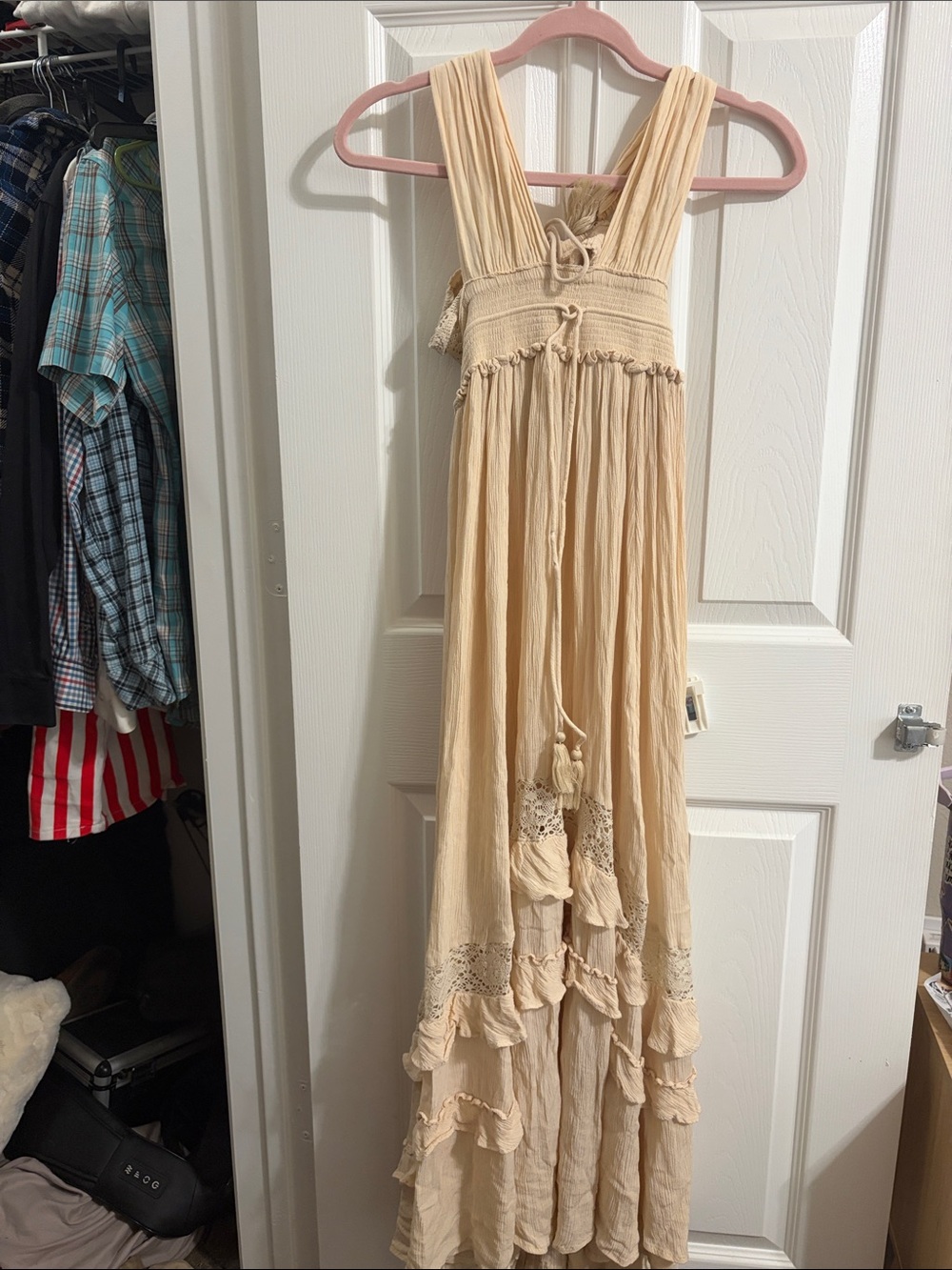 Free People Cream Boho Maxi Dress with Tassel Detail